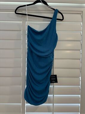 Lulu's Teal One-Shoulder Ruched Dress